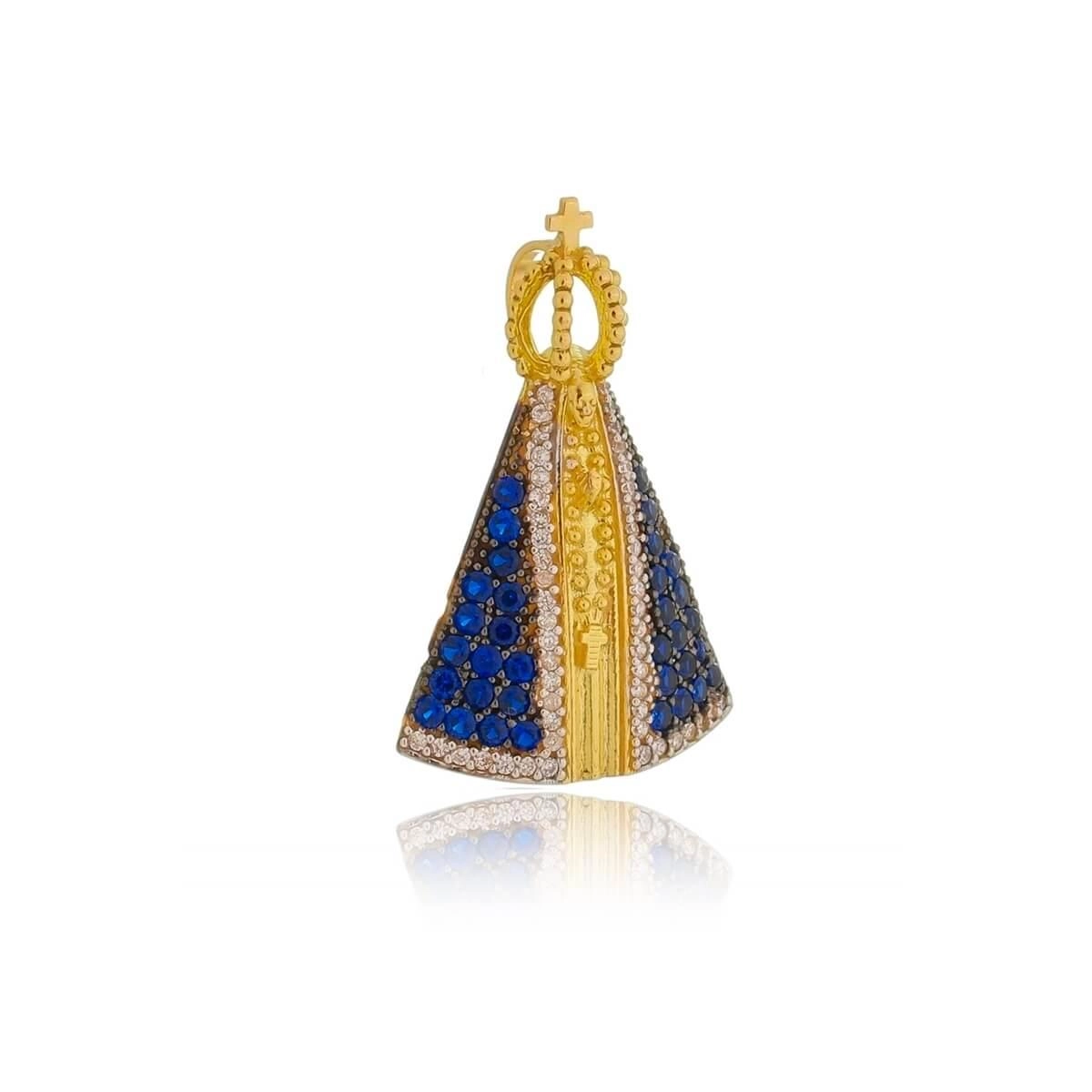 Pingente Ouro 18k Nossa Senhora C/Zircônias 27mm 