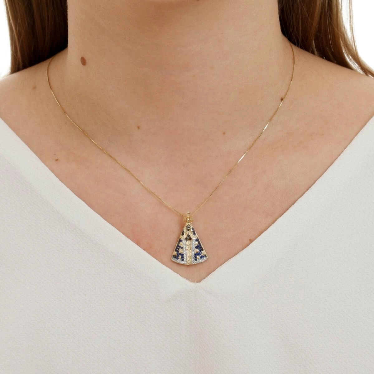 Pingente Ouro 18k Nossa Senhora de Aparecida 25mm
