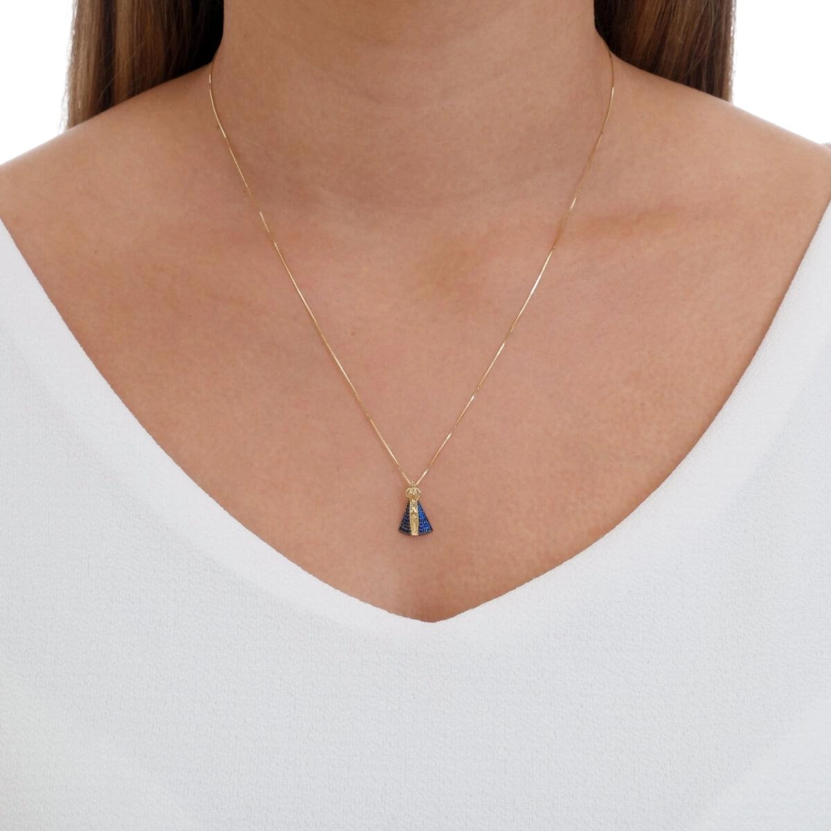 Pingente Ouro 18k Nossa Sra. Aparecida C/ Pedras 14.50mm