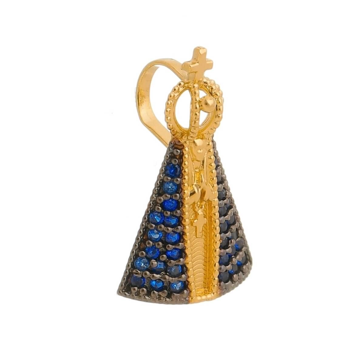 Pingente Ouro 18k Nossa Sra. Aparecida C/ Pedras 14.50mm