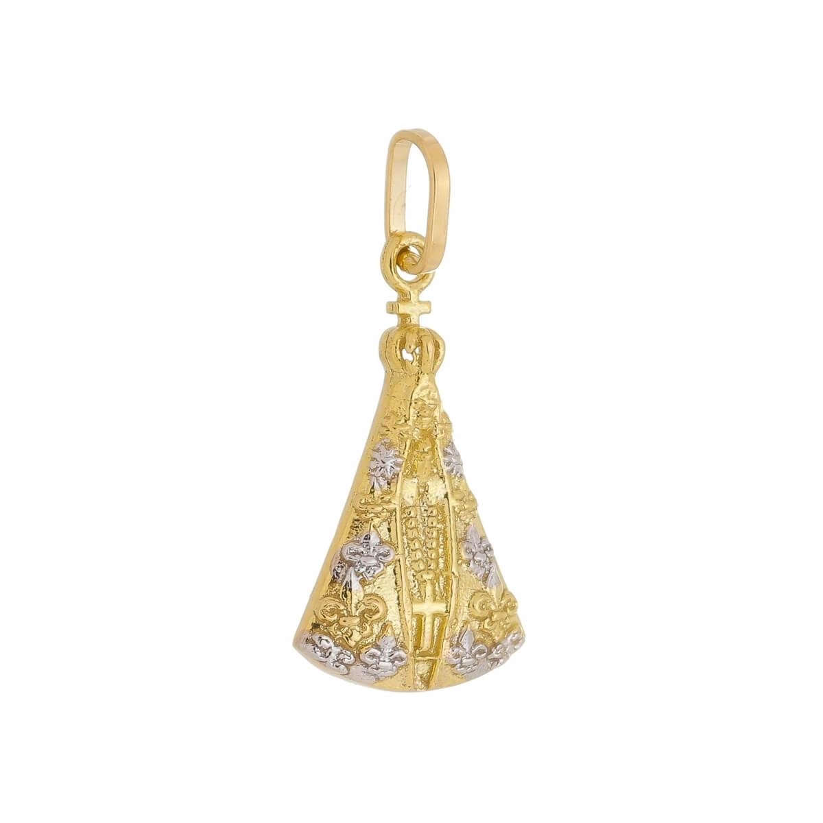Pingente Ouro 18k Nossa Sra Aparecida C/Ródio 17mm
