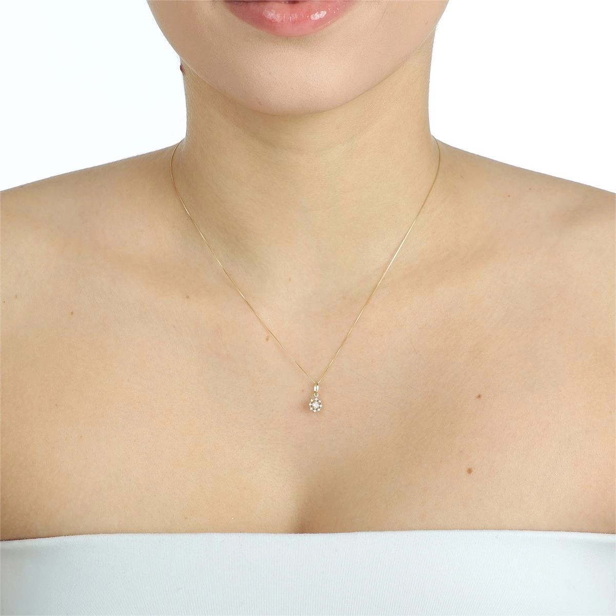 Pingente Ouro 18k Ponto de Luz Pedras Laterais 6mm