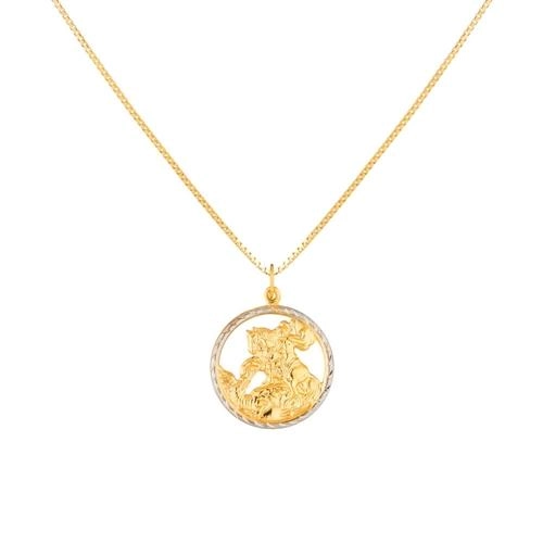 Pingente Ouro 18k São Jorge Com Ródio 1.30 gramas