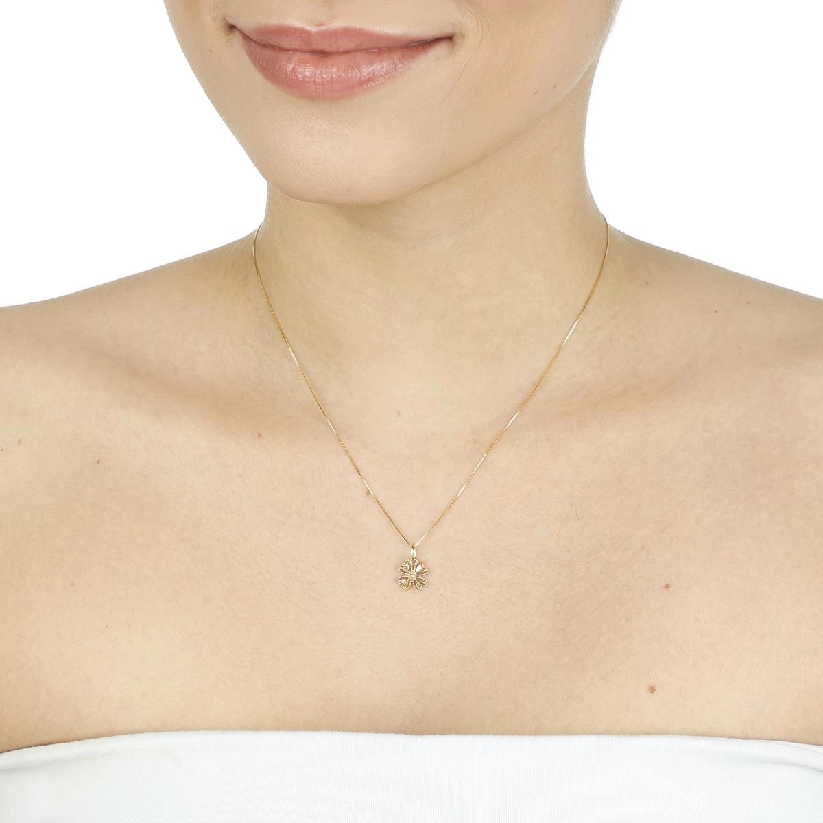 Pingente Ouro 18k Trevo Quatro Folhas Corações
