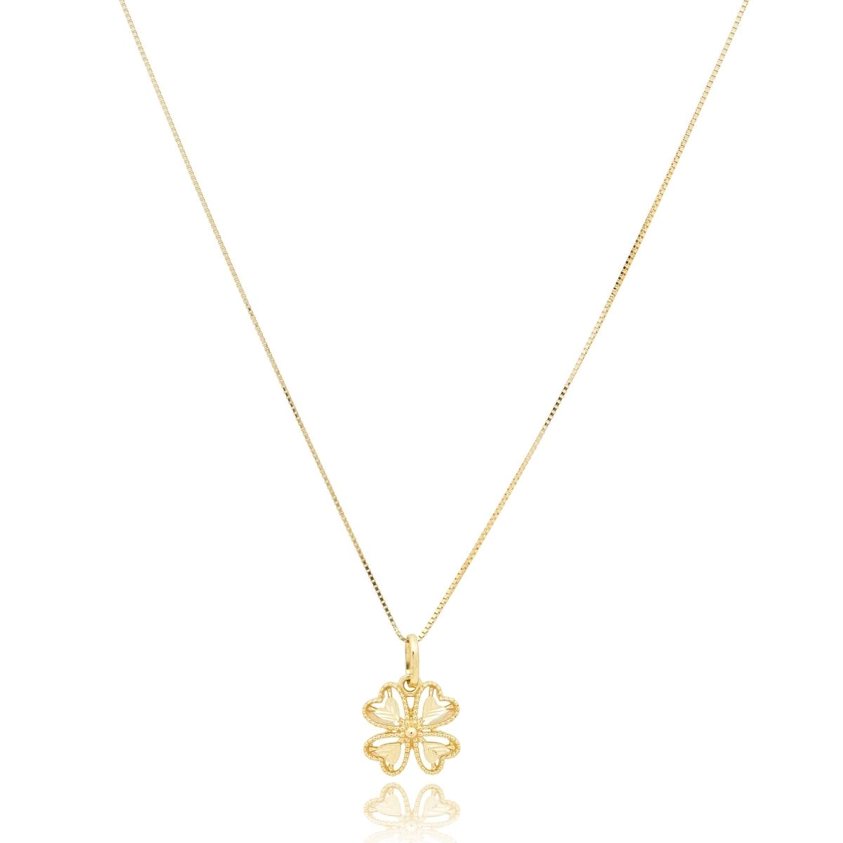 Pingente Ouro 18k Trevo Quatro Folhas Corações