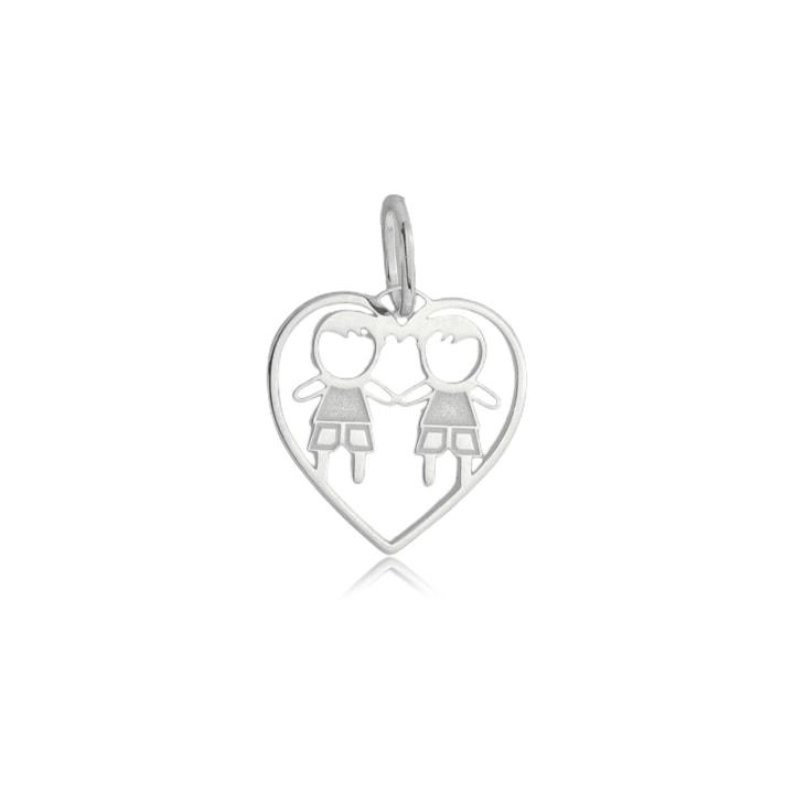 Pingente Prata 925 Filhos Coração Menino e Menino 1.25cm