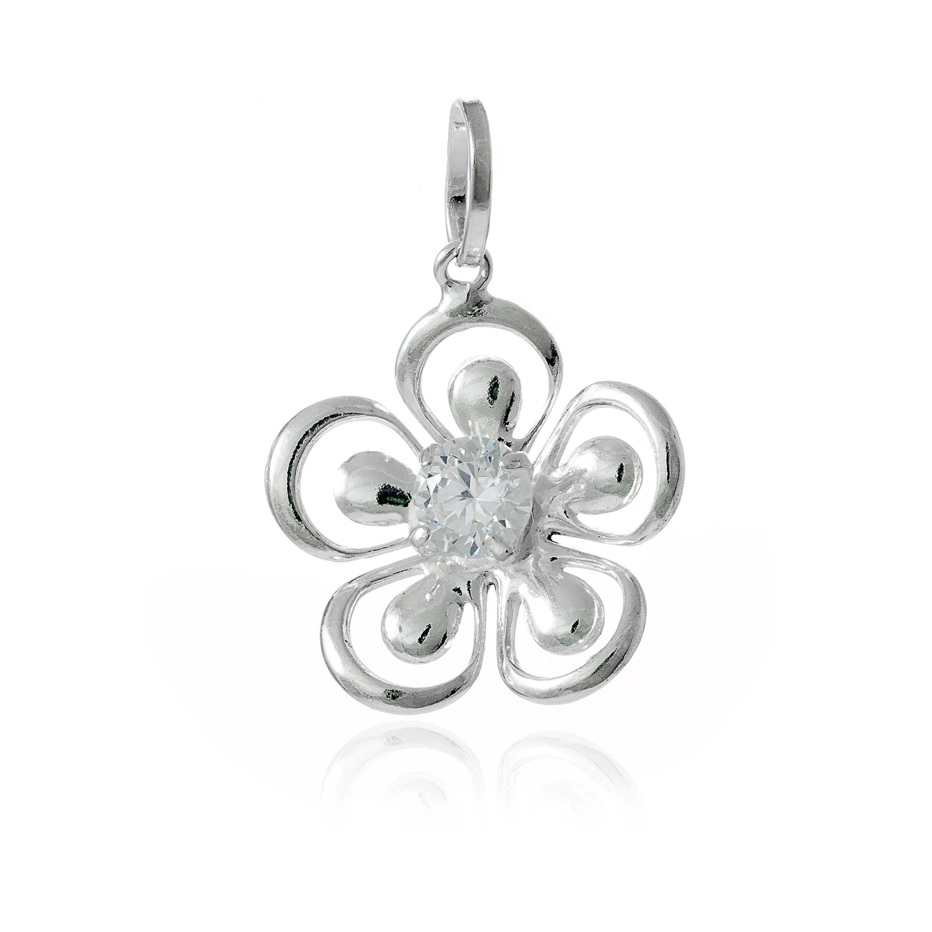 Pingente Prata 925 Flor 1.40cm C/Zircônias