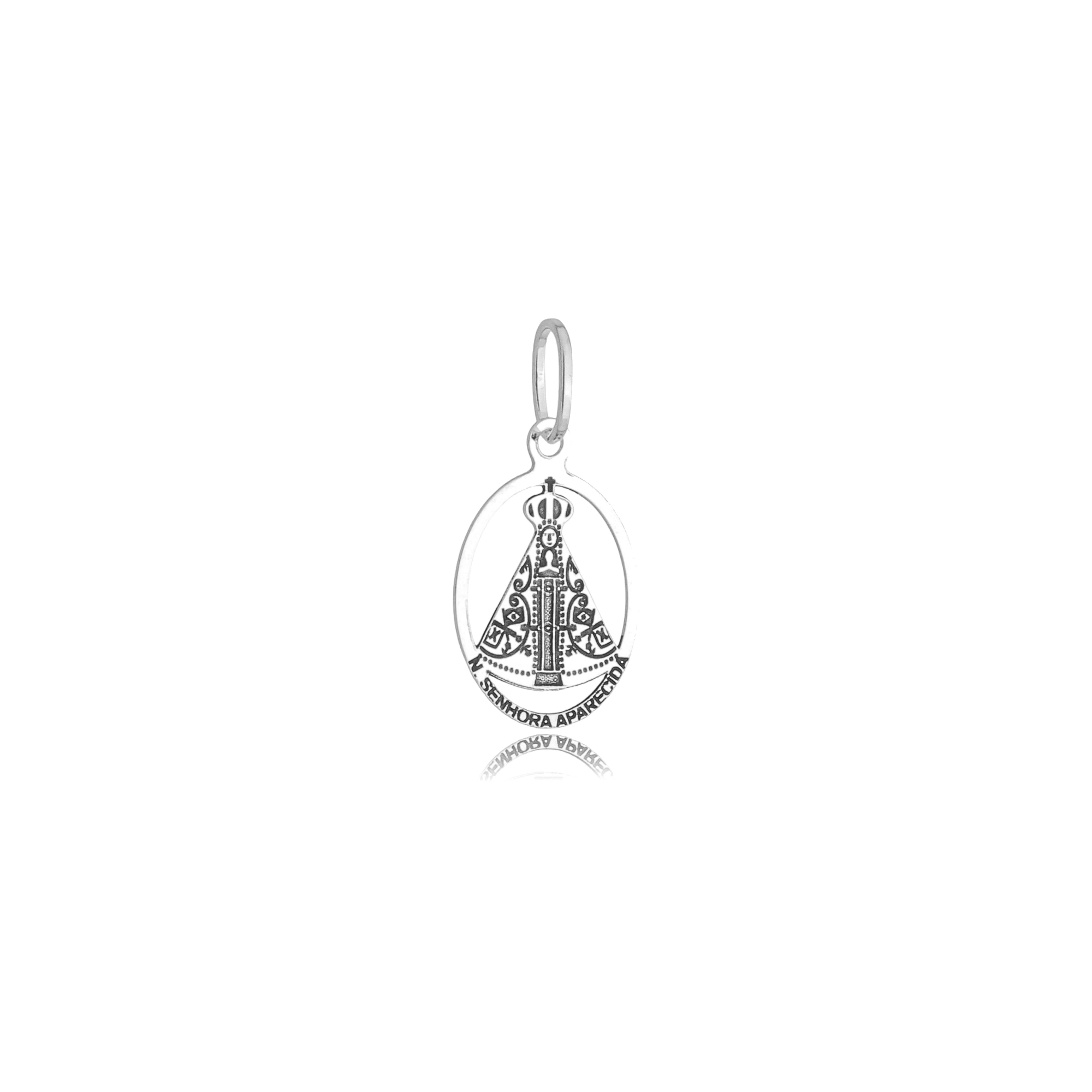 Pingente Prata 925 Medalha Nossa Senhora Aparecida 1.4cm
