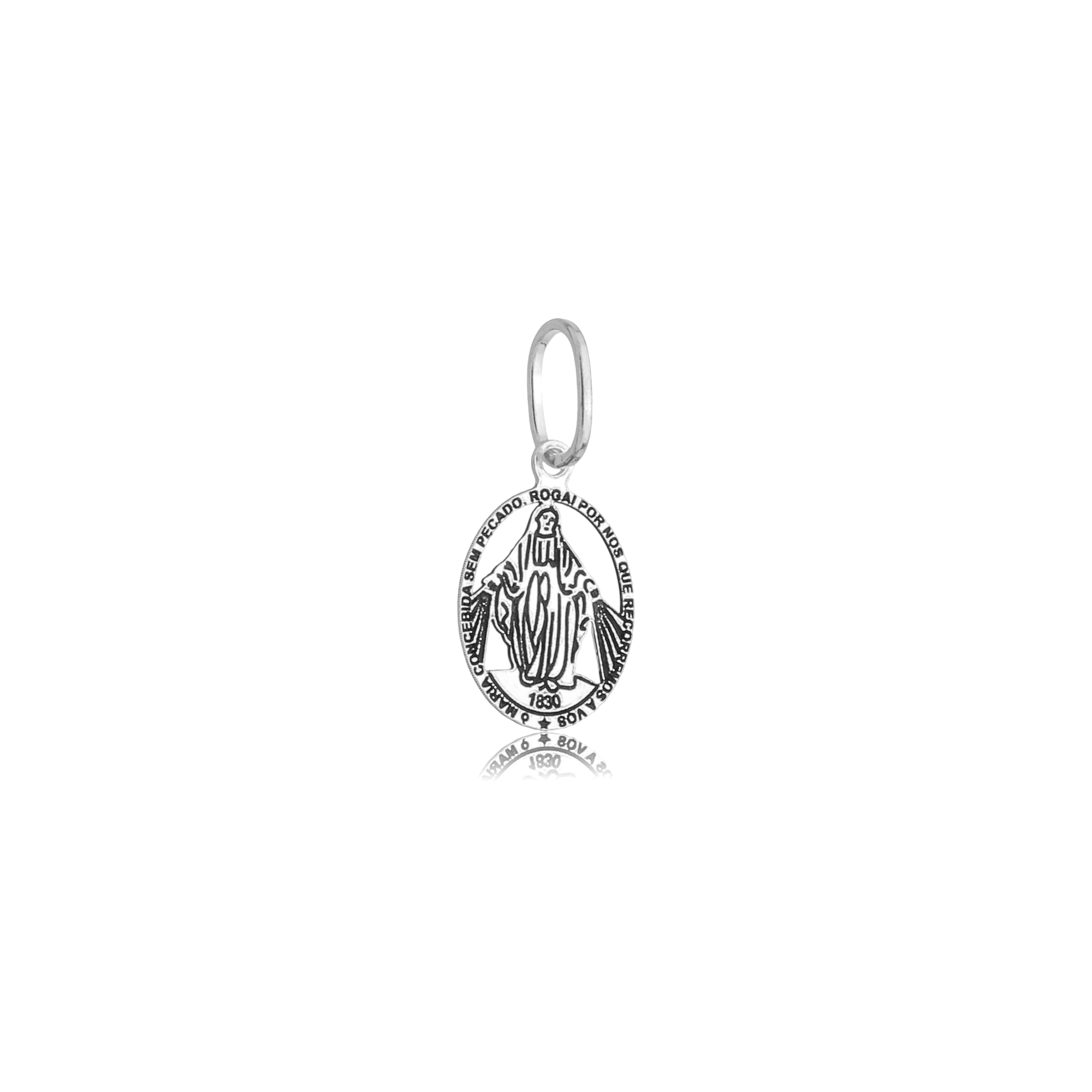 Pingente Prata 925 Medalha Nossa Senhora das Graças 1cm