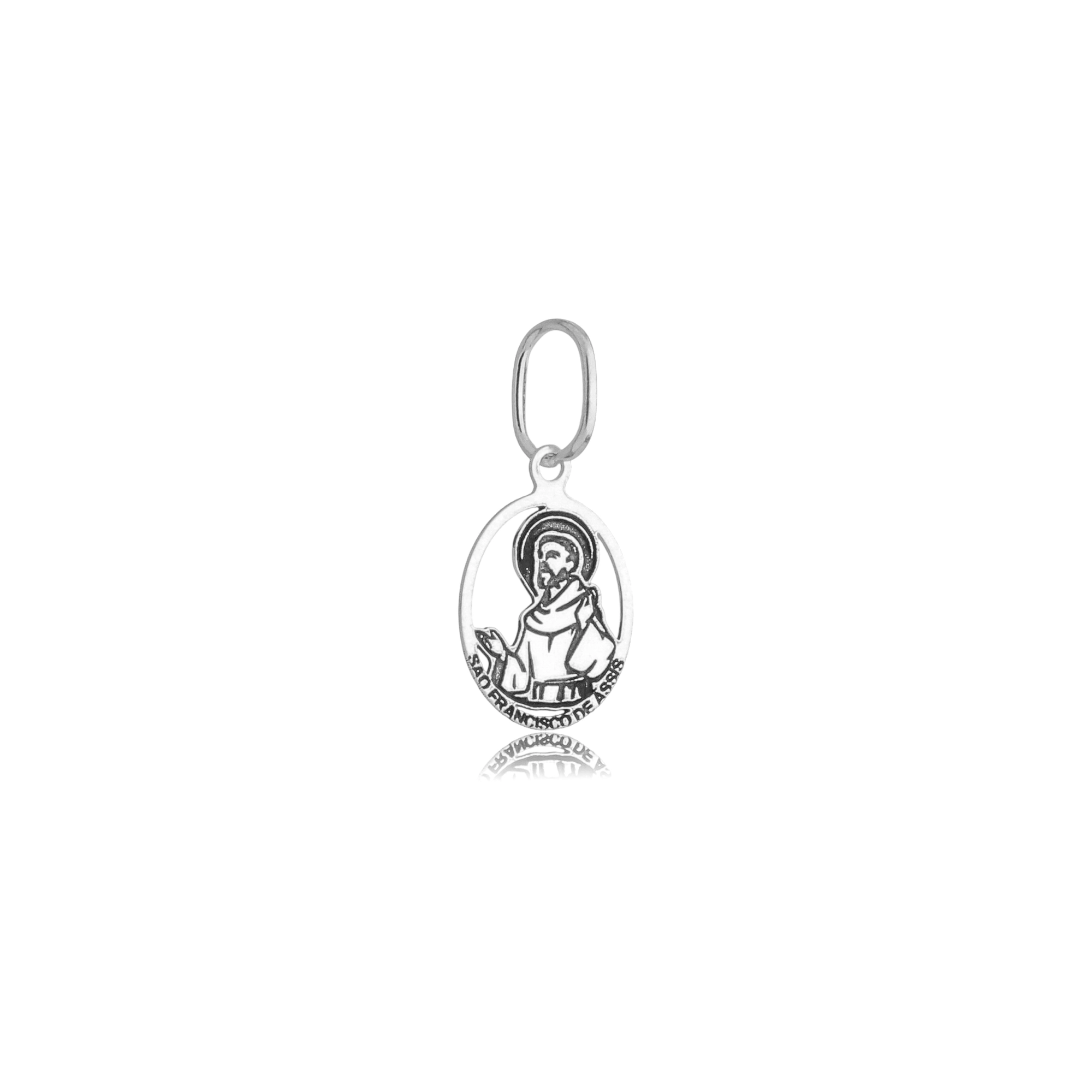 Pingente Prata 925 Medalha São Francisco de Assis 1cm