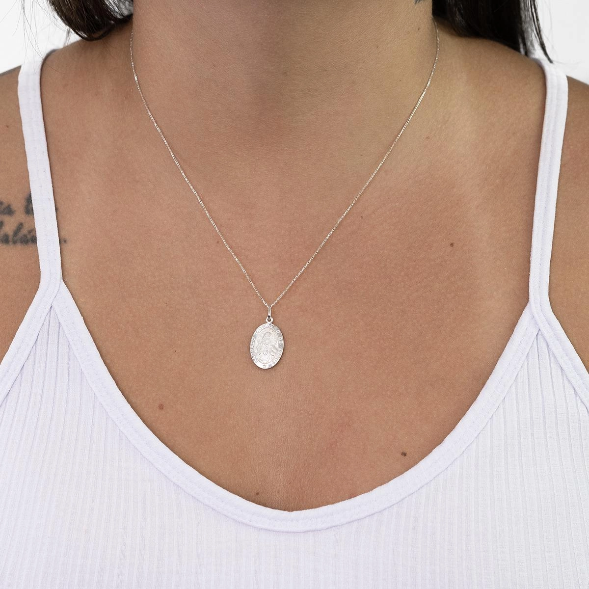 Pingente Prata 925 Medalha Sagrado Coração de Jesus