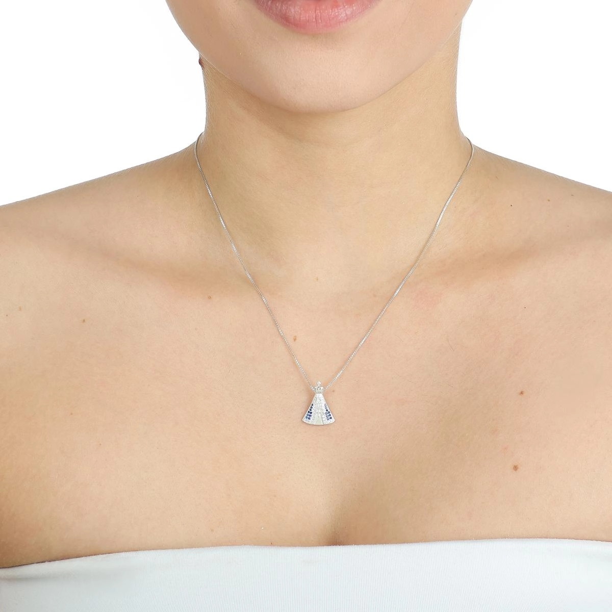 Pingente Prata 925 Nossa Senhora Aparecida Zircônias 17mm