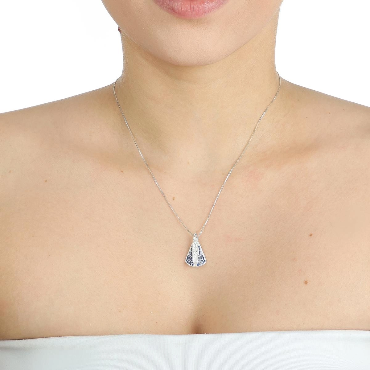 Pingente Prata 925 Nossa Senhora Aparecida Zircônias 22mm