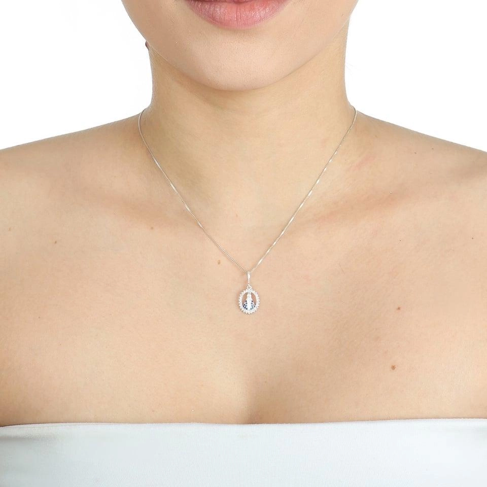 Pingente Prata 925 Nossa Senhora Aparecida Zircônias Oval 15mm