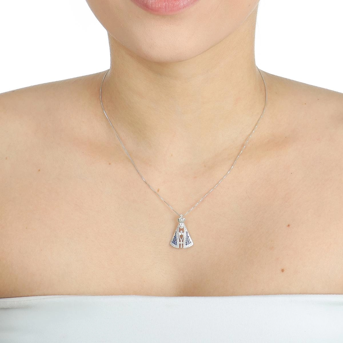 Pingente Prata 925 Nossa Senhora Aparecida Zircônia 23mm