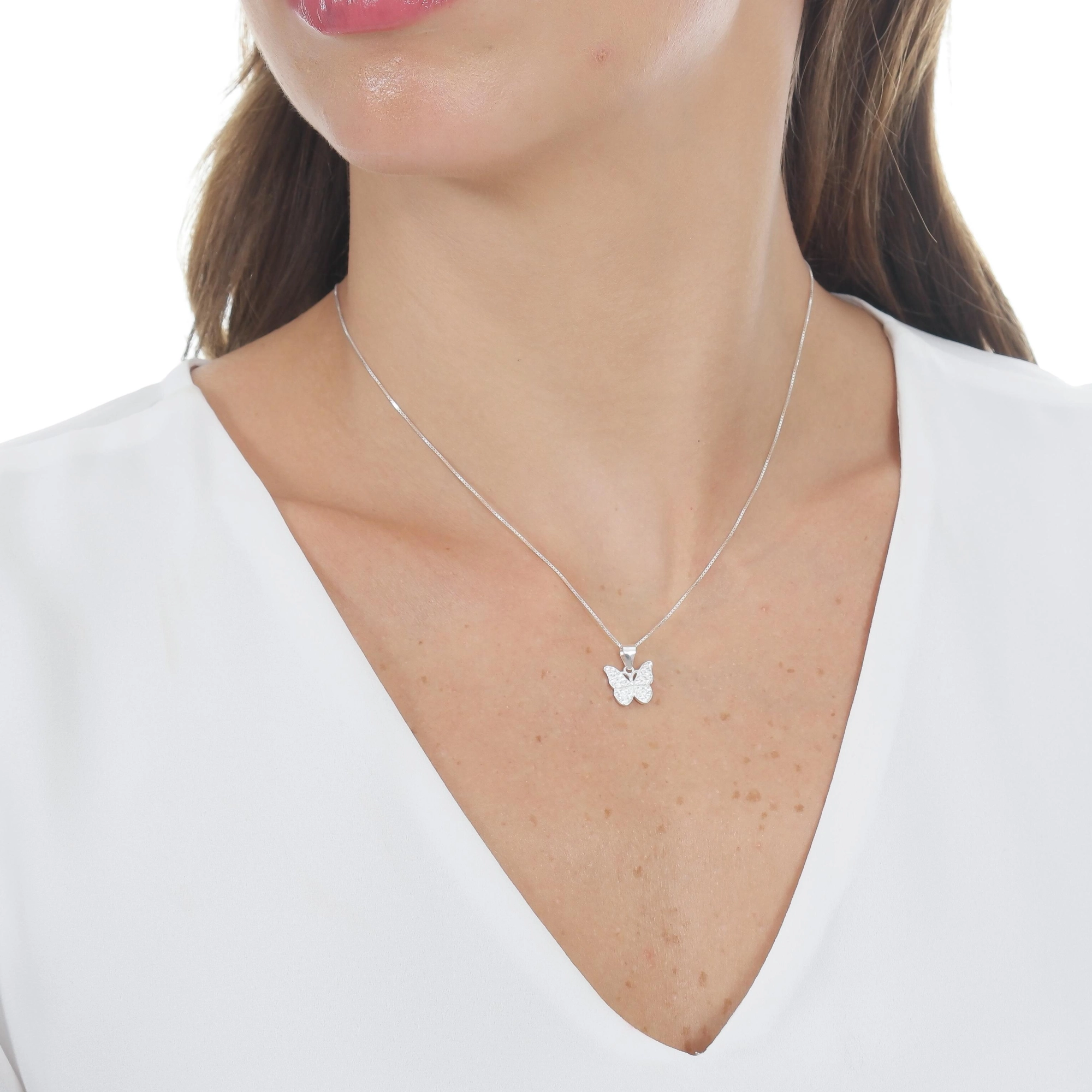 Pingente Prata Borboleta 10mm C/Zircônias Prata 925