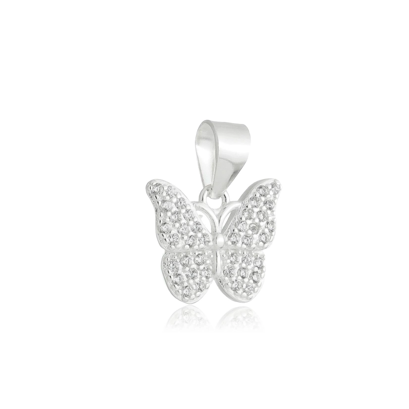 Pingente Prata Borboleta 10mm C/Zircônias Prata 925