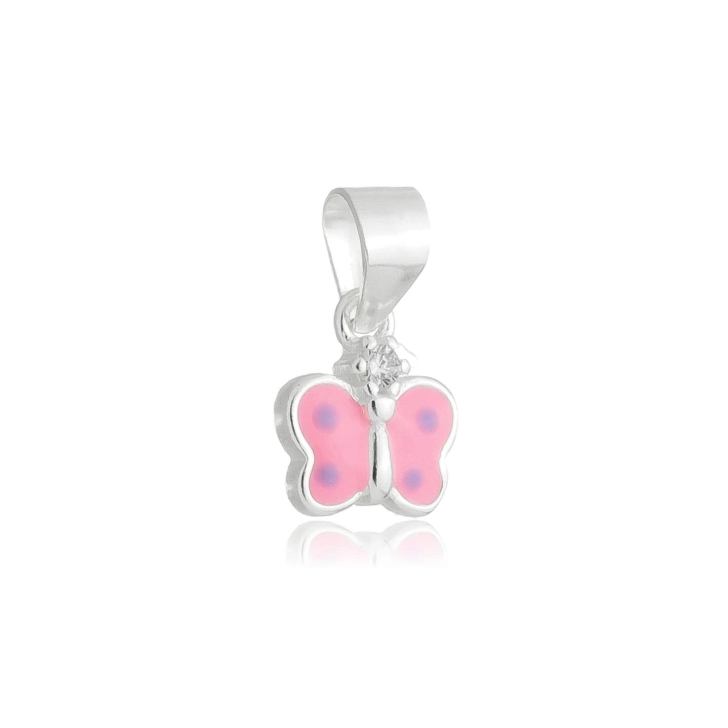 Pingente Prata Borboleta Rosa e Branco Prata 925