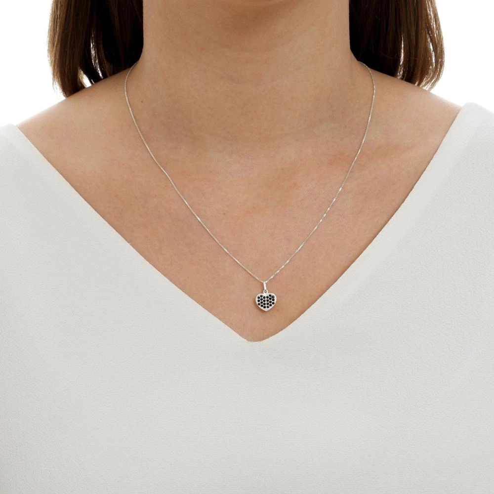 Pingente Prata Chuveiro Coração Preto 8.50mm Prata 925