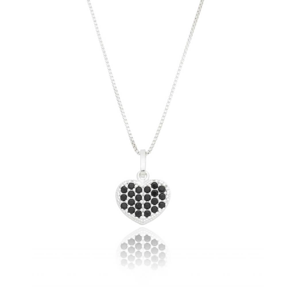 Pingente Prata Chuveiro Coração Preto 8.50mm Prata 925