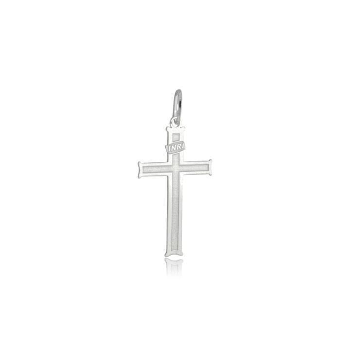 Pingente Prata Cruz Inri 3cm Prata 925