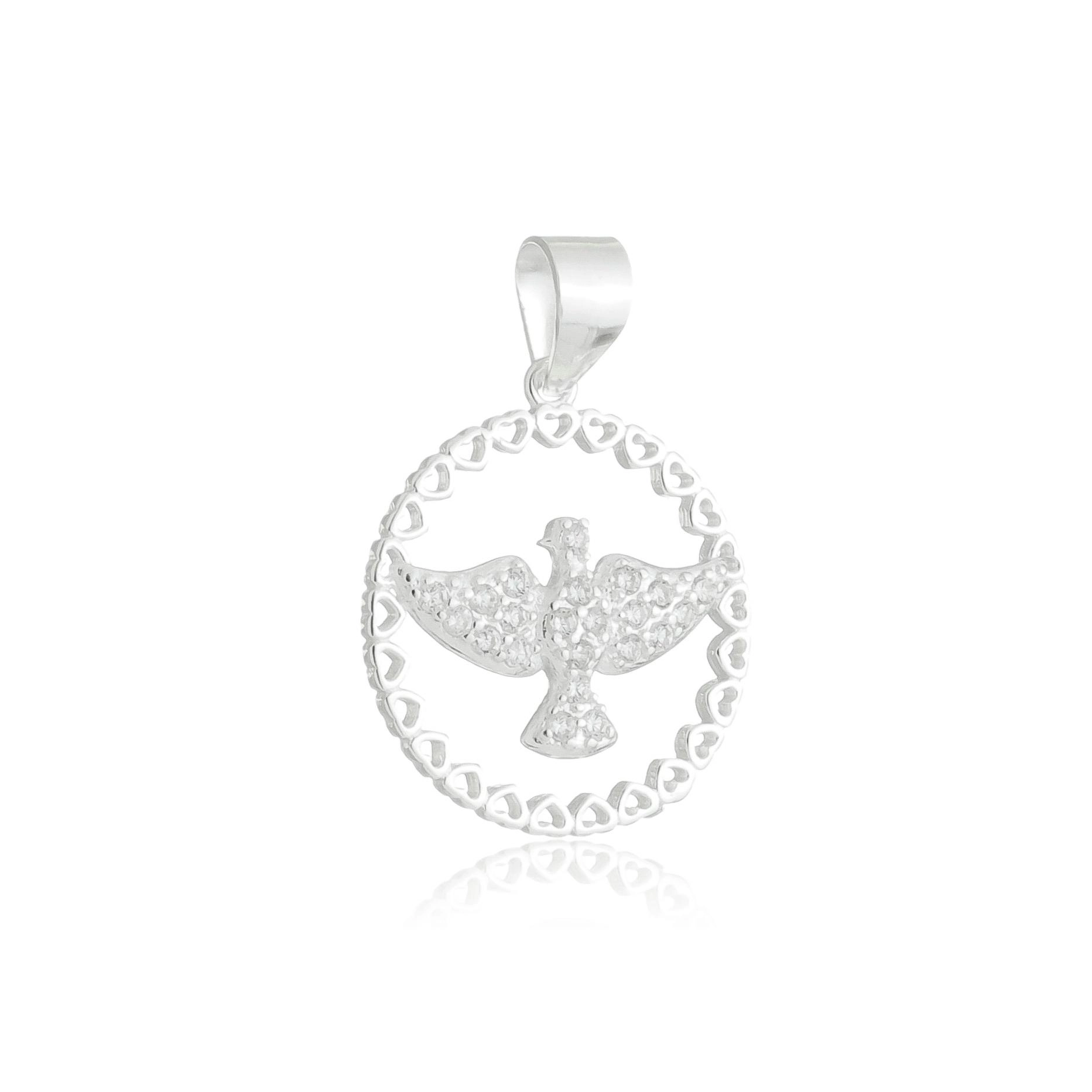 Pingente Prata Divino Espirito Santo Corações Prata 925