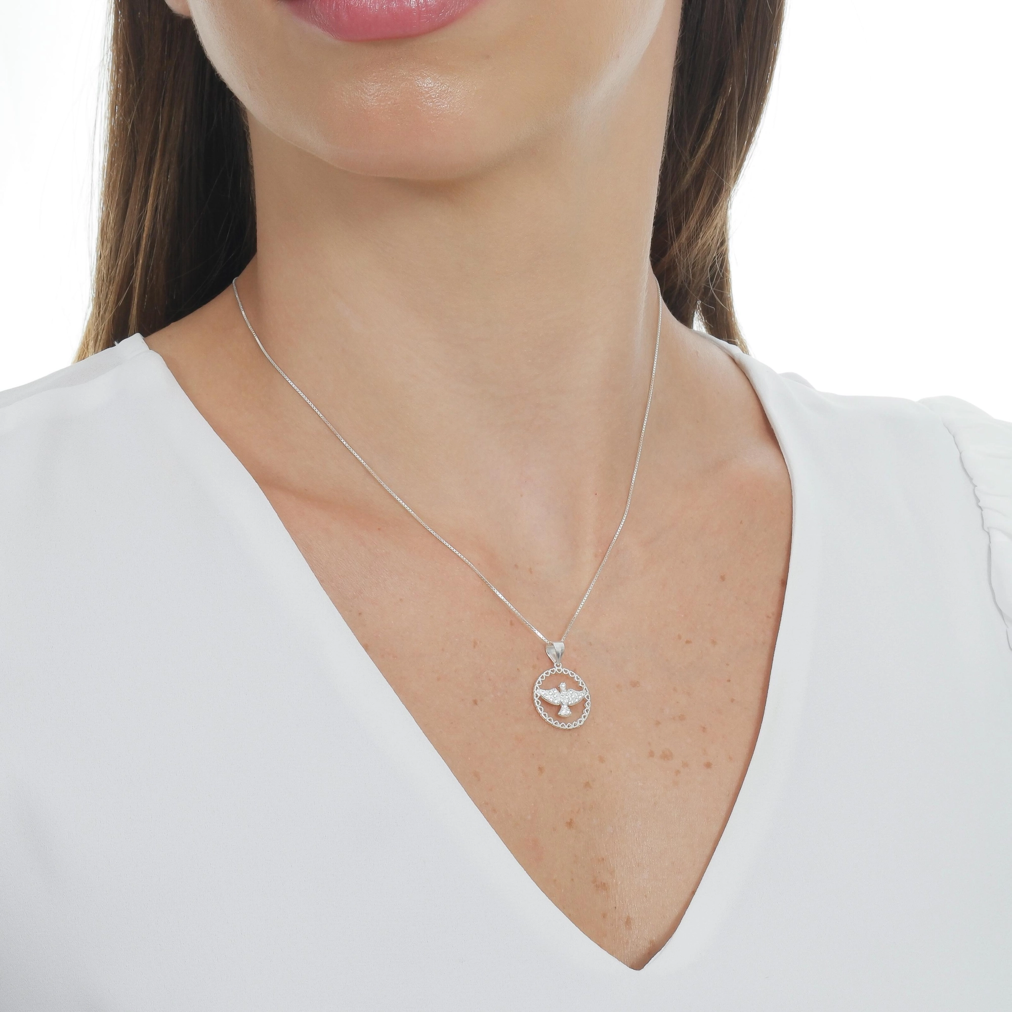 Pingente Prata Divino Espirito Santo Corações Prata 925