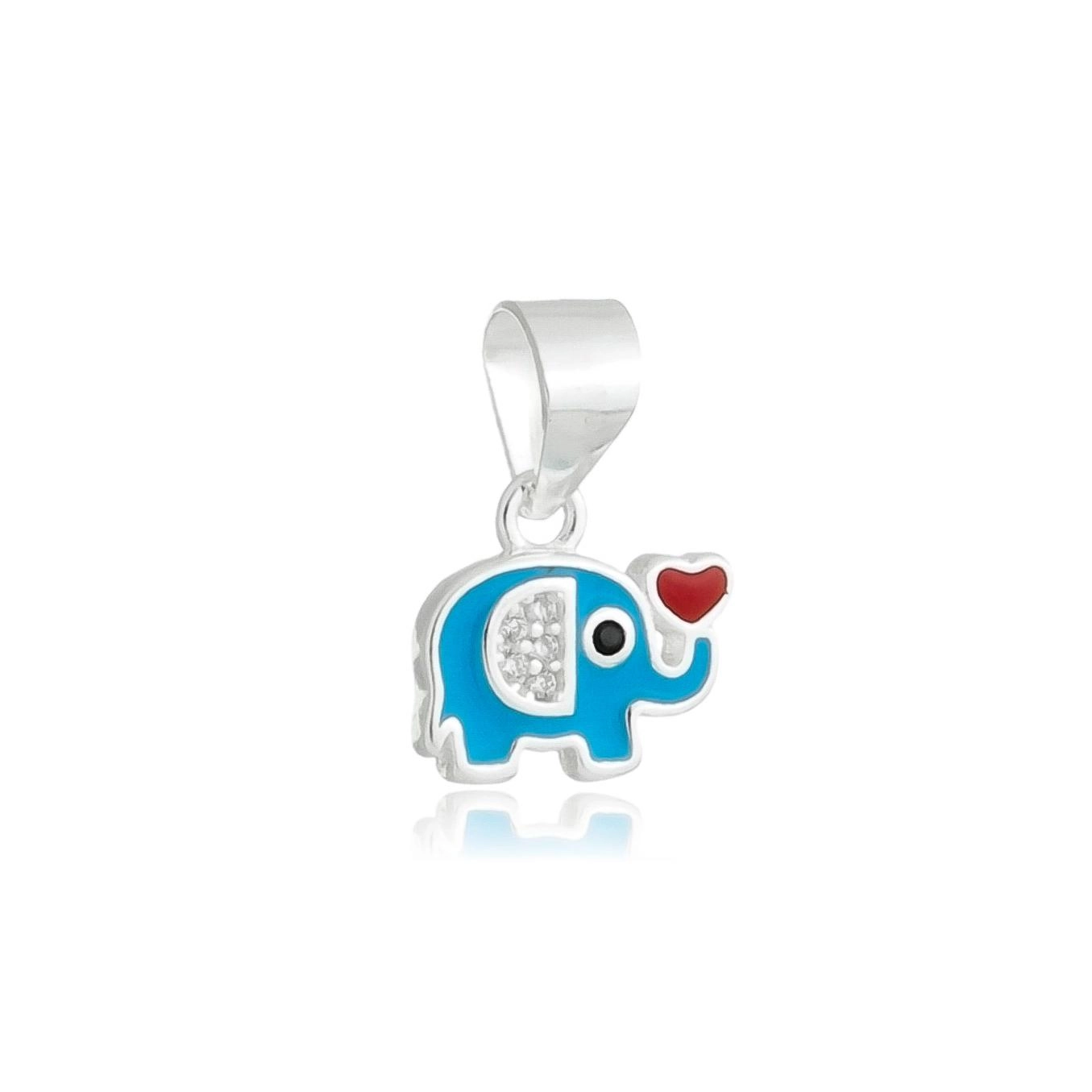 Pingente Prata Elefante Azul 9mm Mini Prata 925