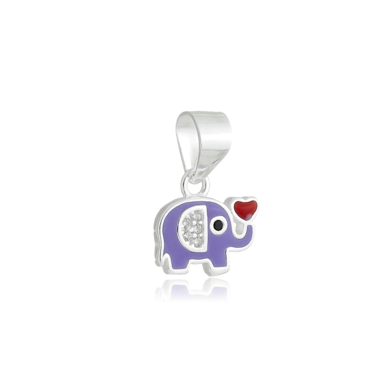 Pingente Prata Elefante Lilás 9mm Mini Prata 925