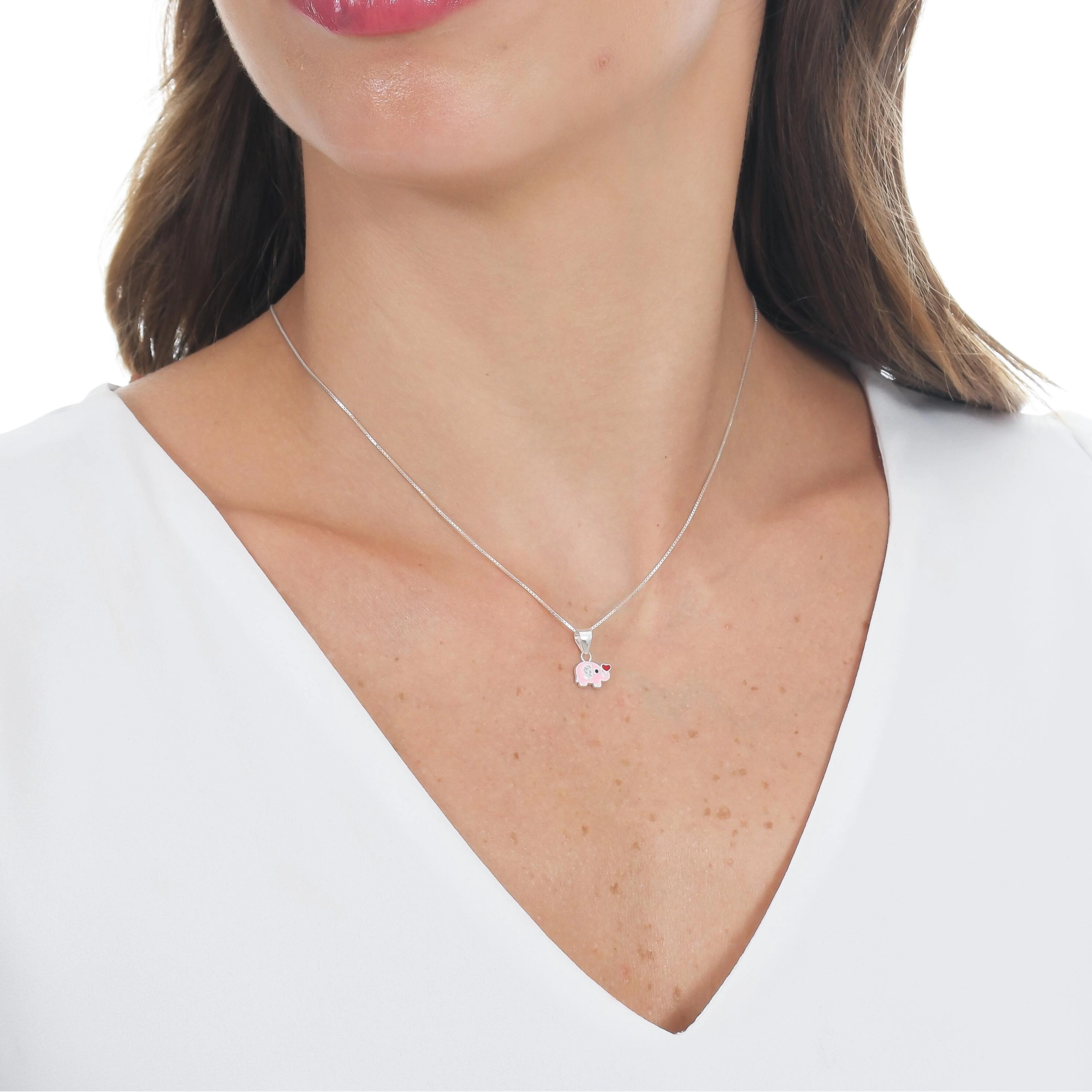 Pingente Prata Elefante Rosa 9mm Mini Prata 925