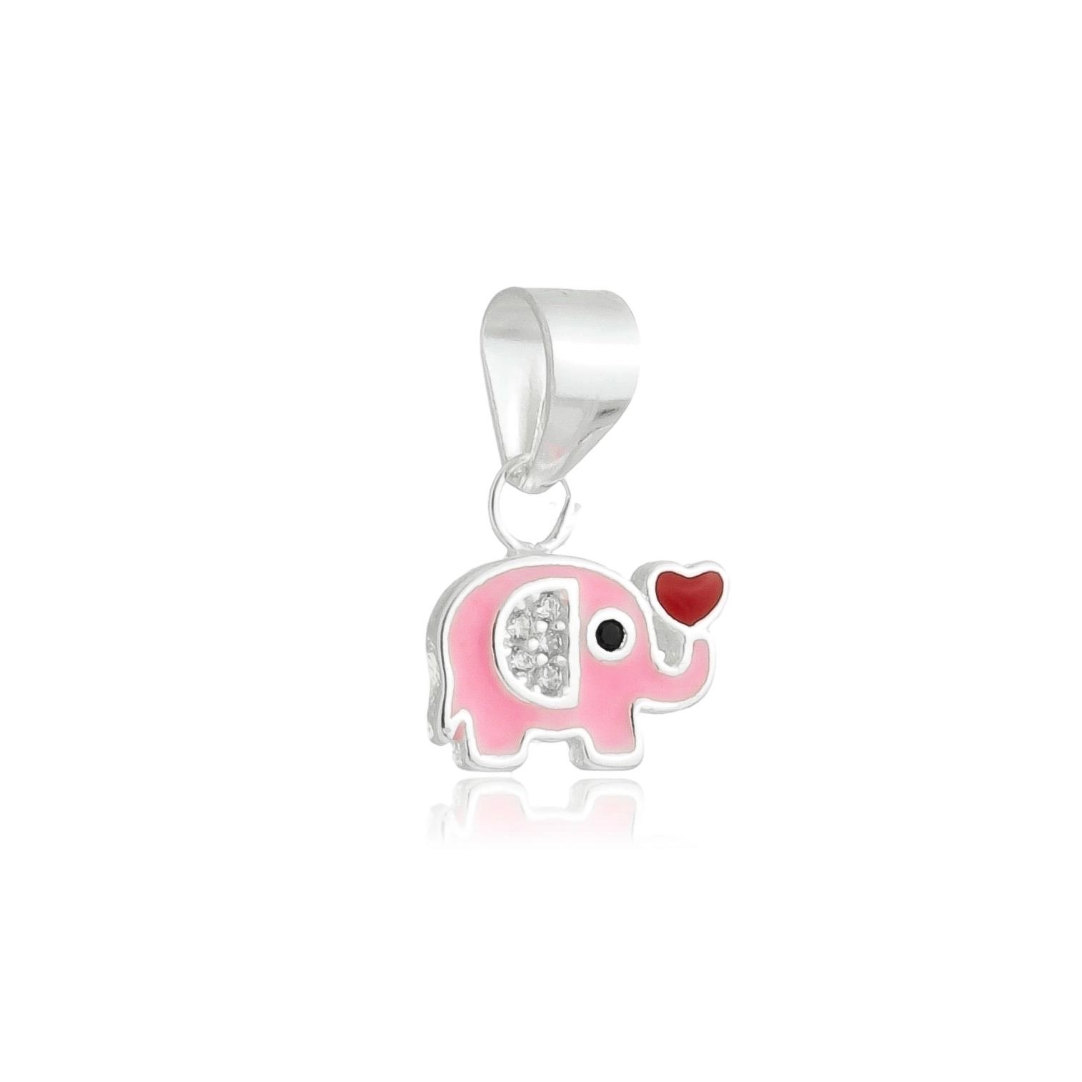 Pingente Prata Elefante Rosa 9mm Mini Prata 925
