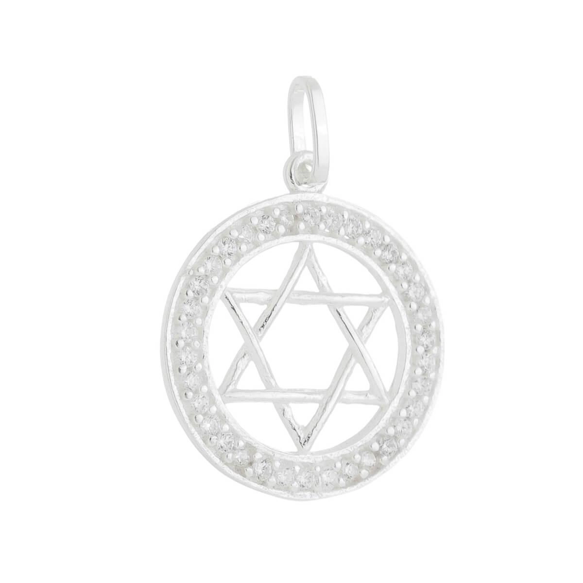Pingente Prata Estrela de Davi C/ Pedras 15mm Prata 925