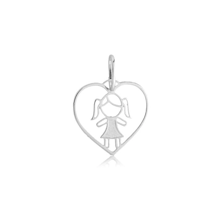 Pingente Prata Filho Coração Menina 1.25cm Prata 925