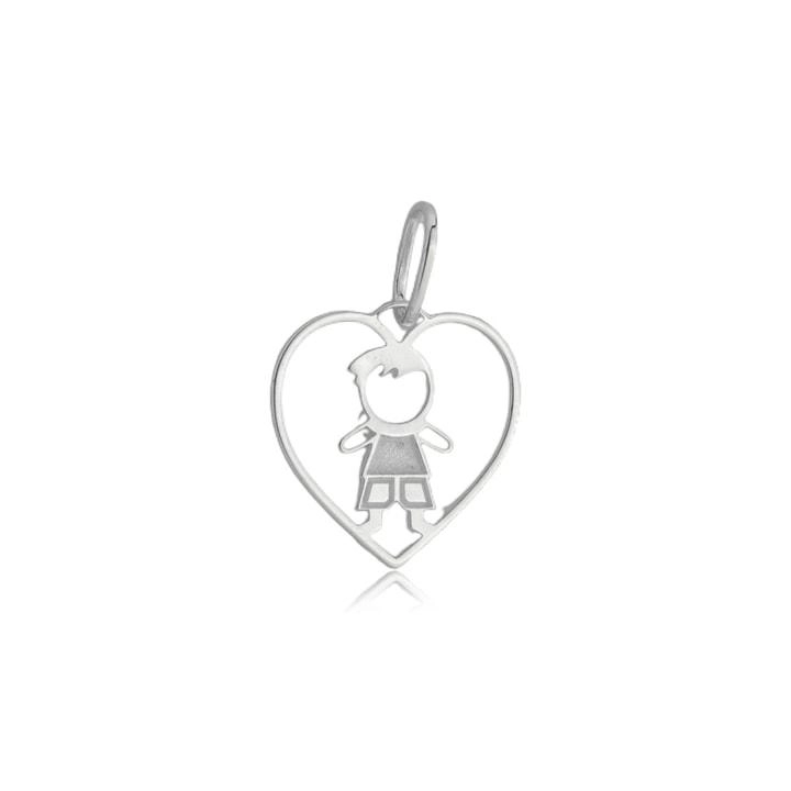 Pingente Prata Filho Coração Menino 1.25cm Prata 925