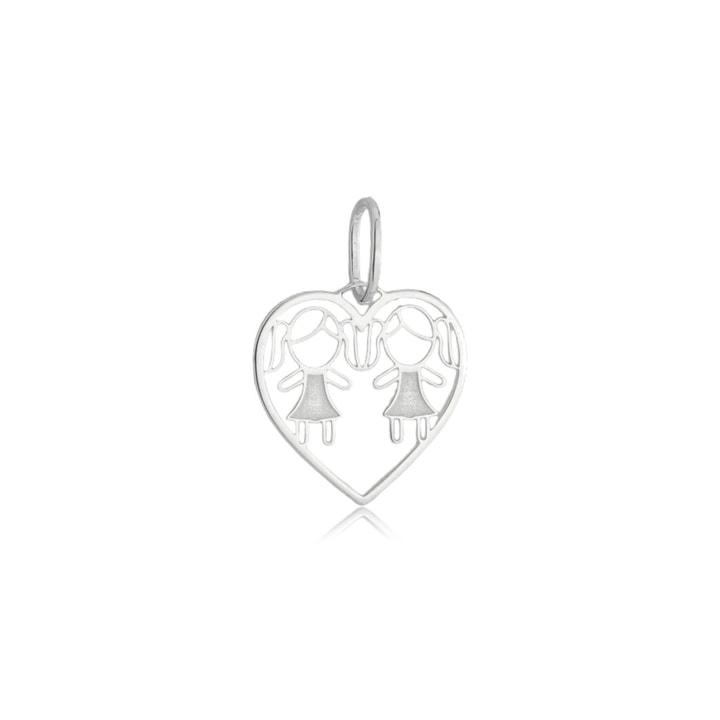 Pingente Prata Filhos Coração Menina e Menina 1.25cm Prata 925