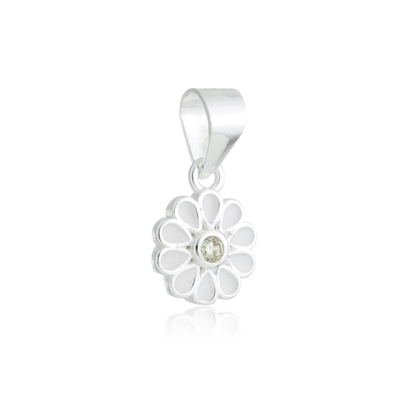 Pingente Prata Flor 8mm C/Zircônias Prata 925