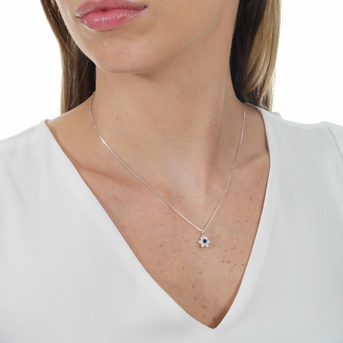 Pingente Prata Flor 9mm C/Zircônia Azul Prata 925