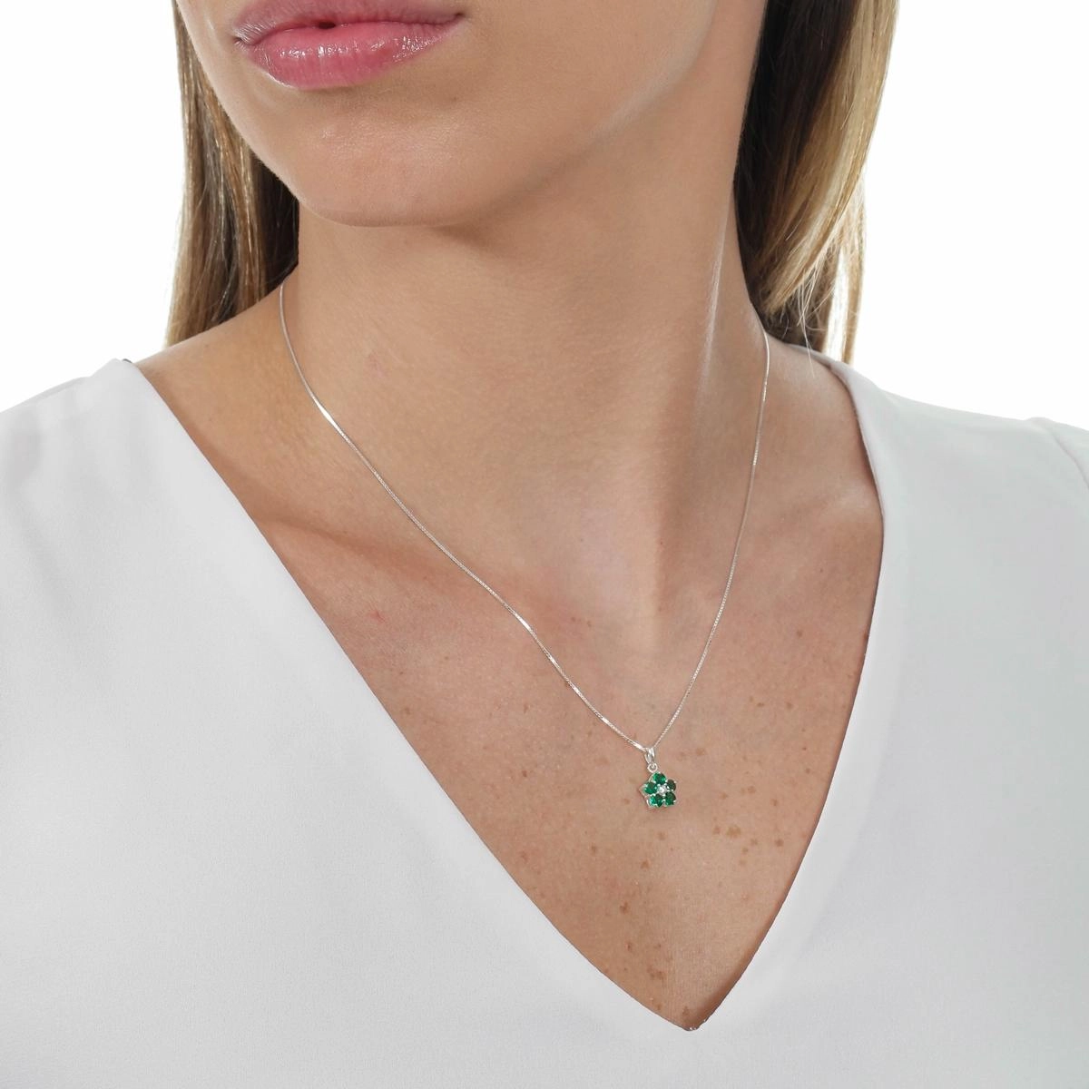 Pingente Prata Flor 9mm C/Zircônias Verdes Prata 925