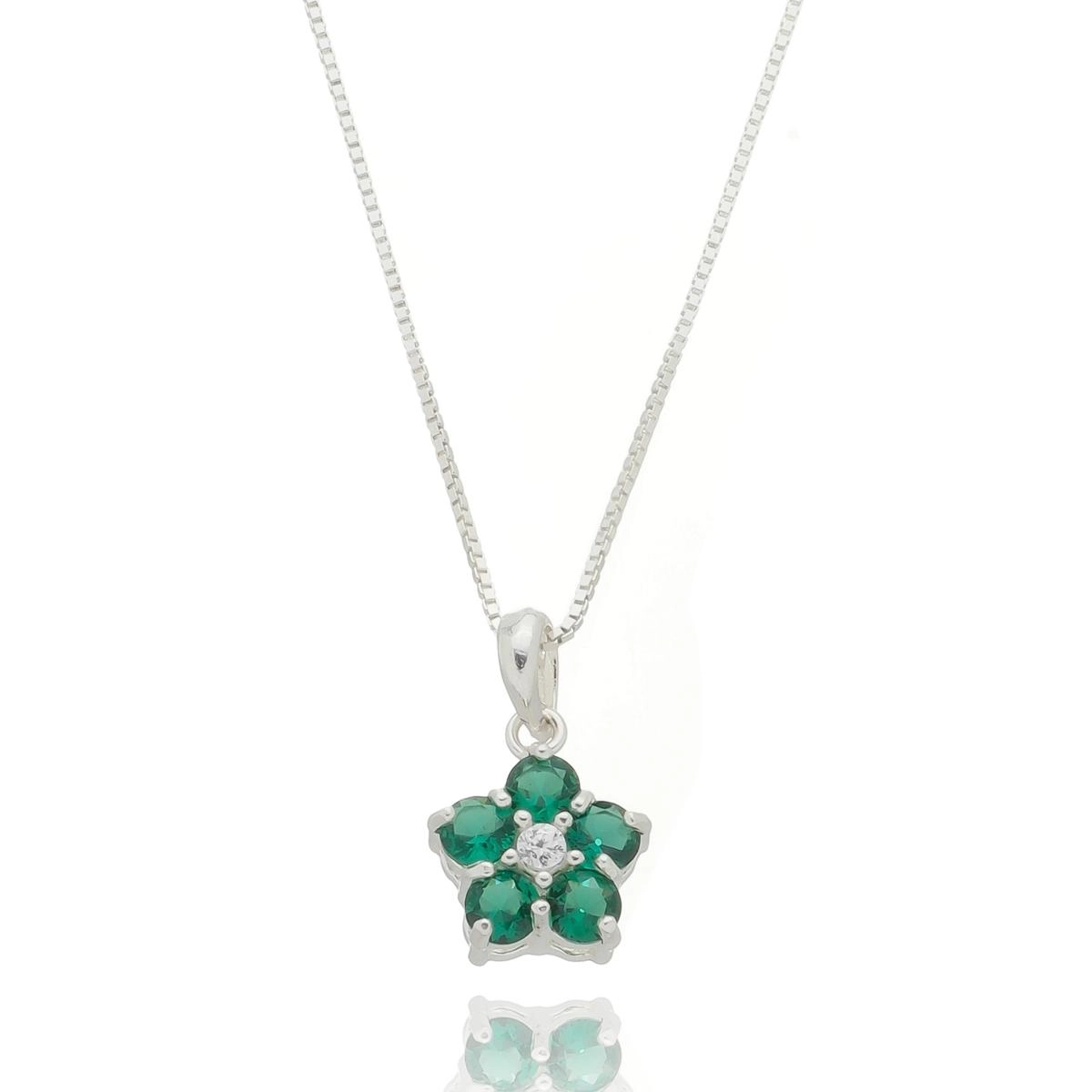 Pingente Prata Flor 9mm C/Zircônias Verdes Prata 925