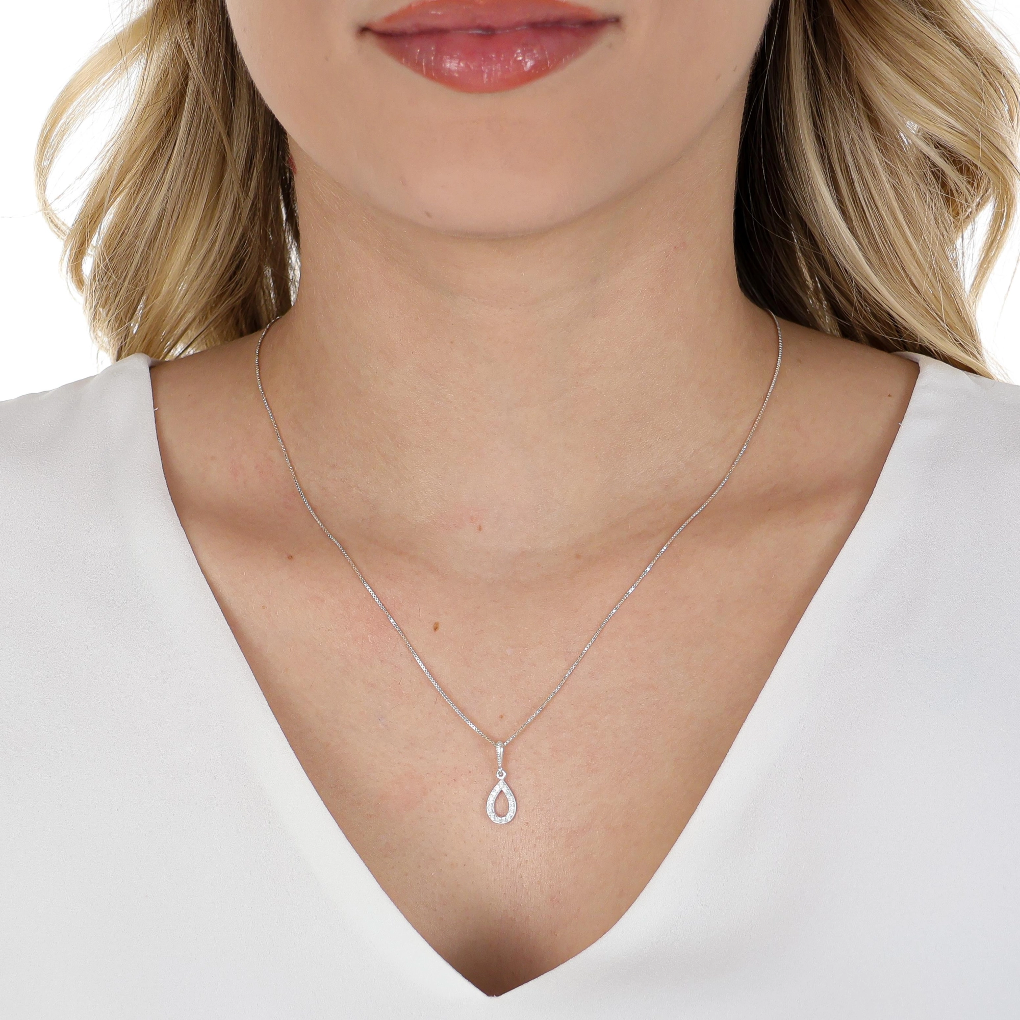 Pingente Prata Gota Vazada 1.30cm C/Zircônias Prata 925
