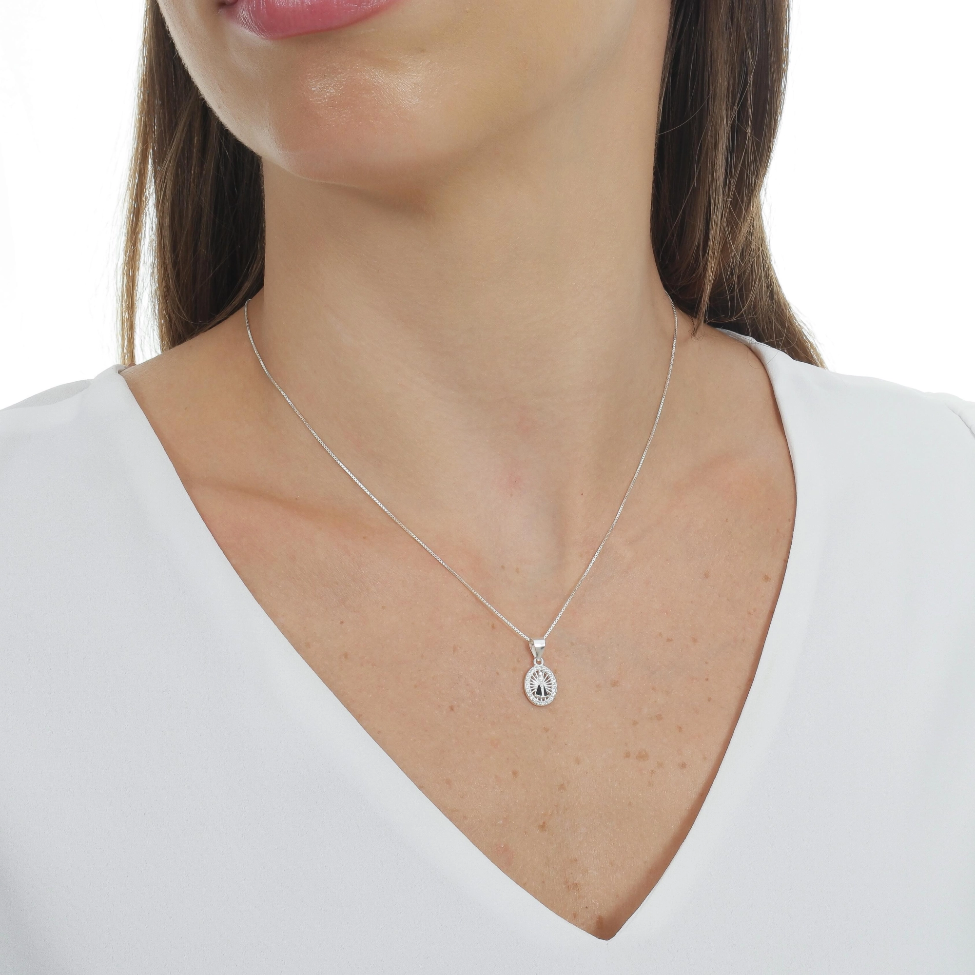 Pingente Prata Nossa Senhora 1.30cm C/Zircônias Prata 925