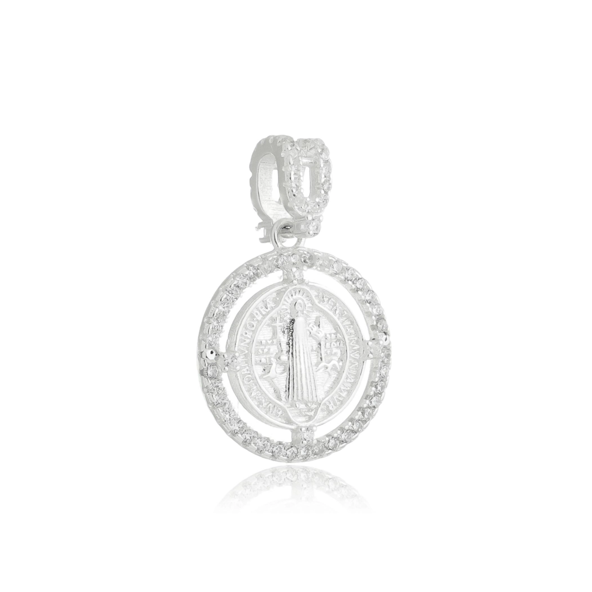 Pingente Prata São Bento 1.70cm C/Zircônias Prata 925