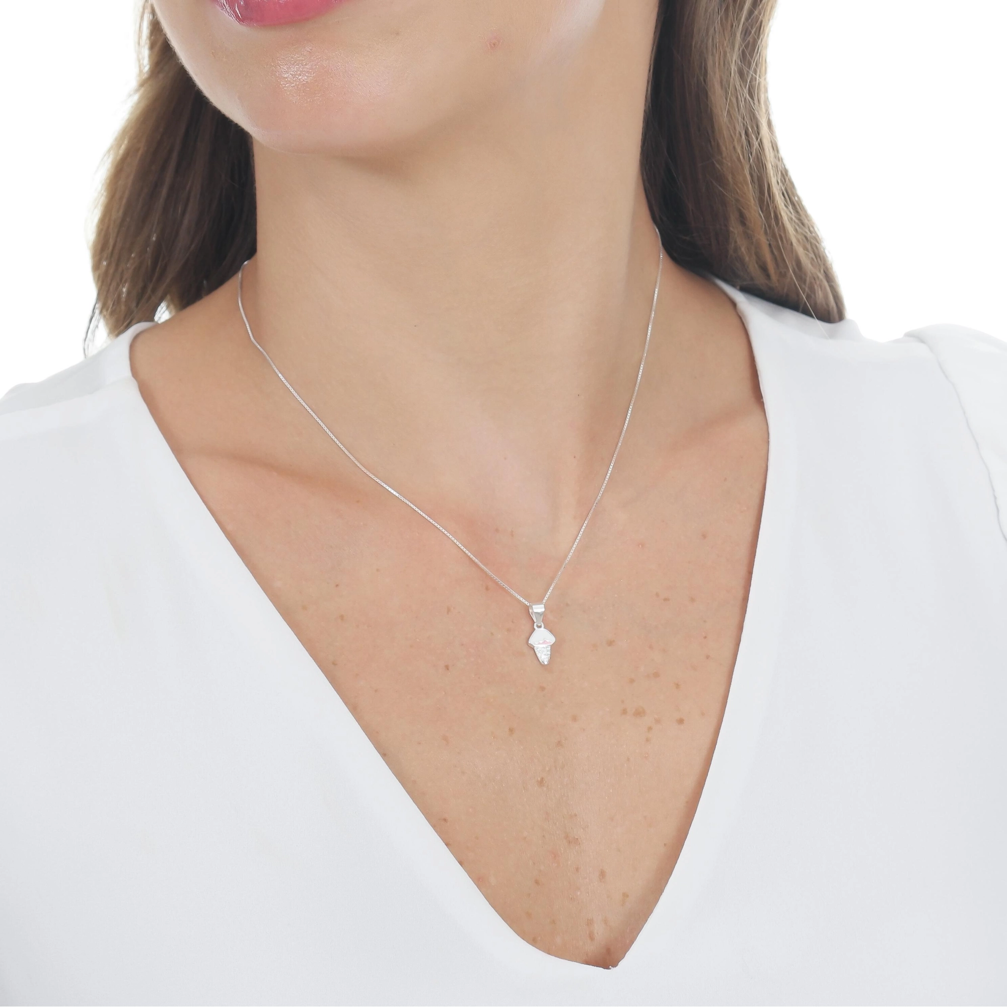 Pingente Prata Sorvete Rosa C/Zircônias Prata 925