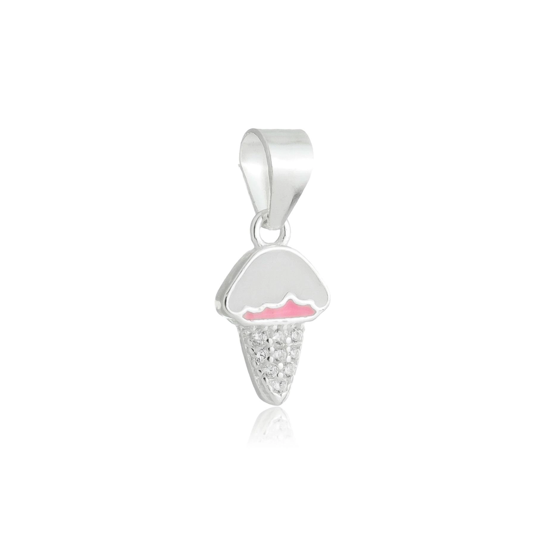 Pingente Prata Sorvete Rosa C/Zircônias Prata 925
