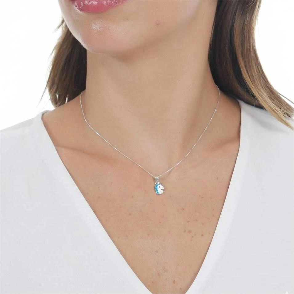 Pingente Prata Unicórnio Azul 1.2cm Prata 925