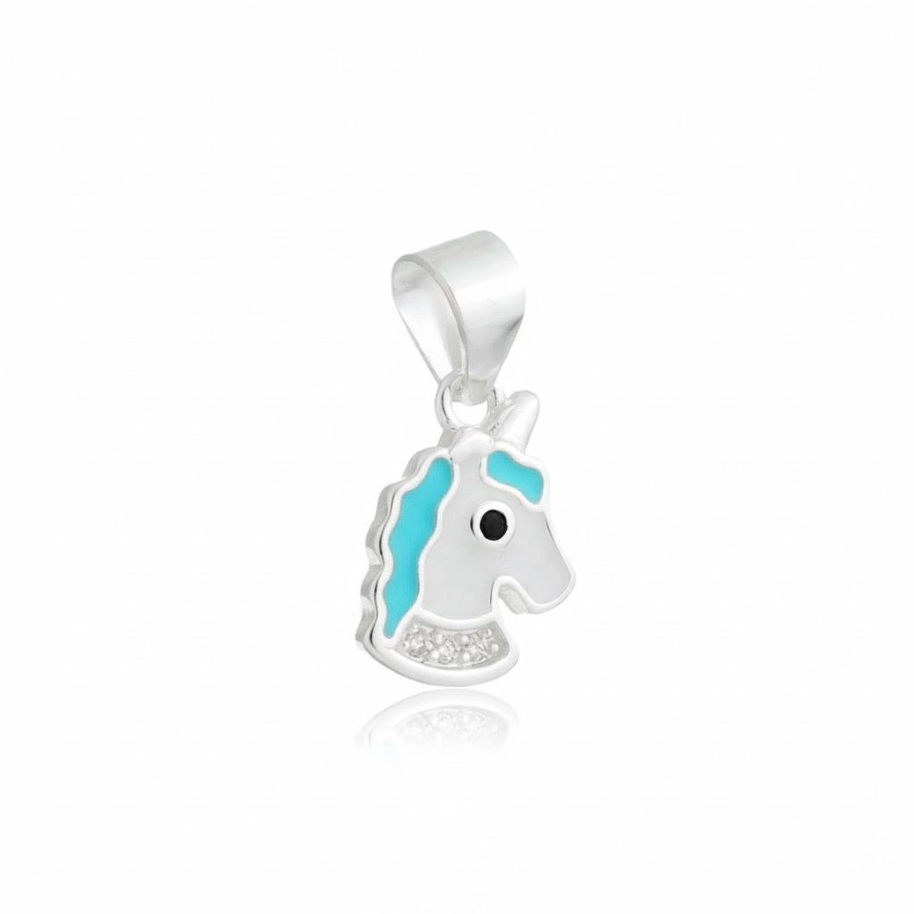 Pingente Prata Unicórnio Azul 1.2cm Prata 925