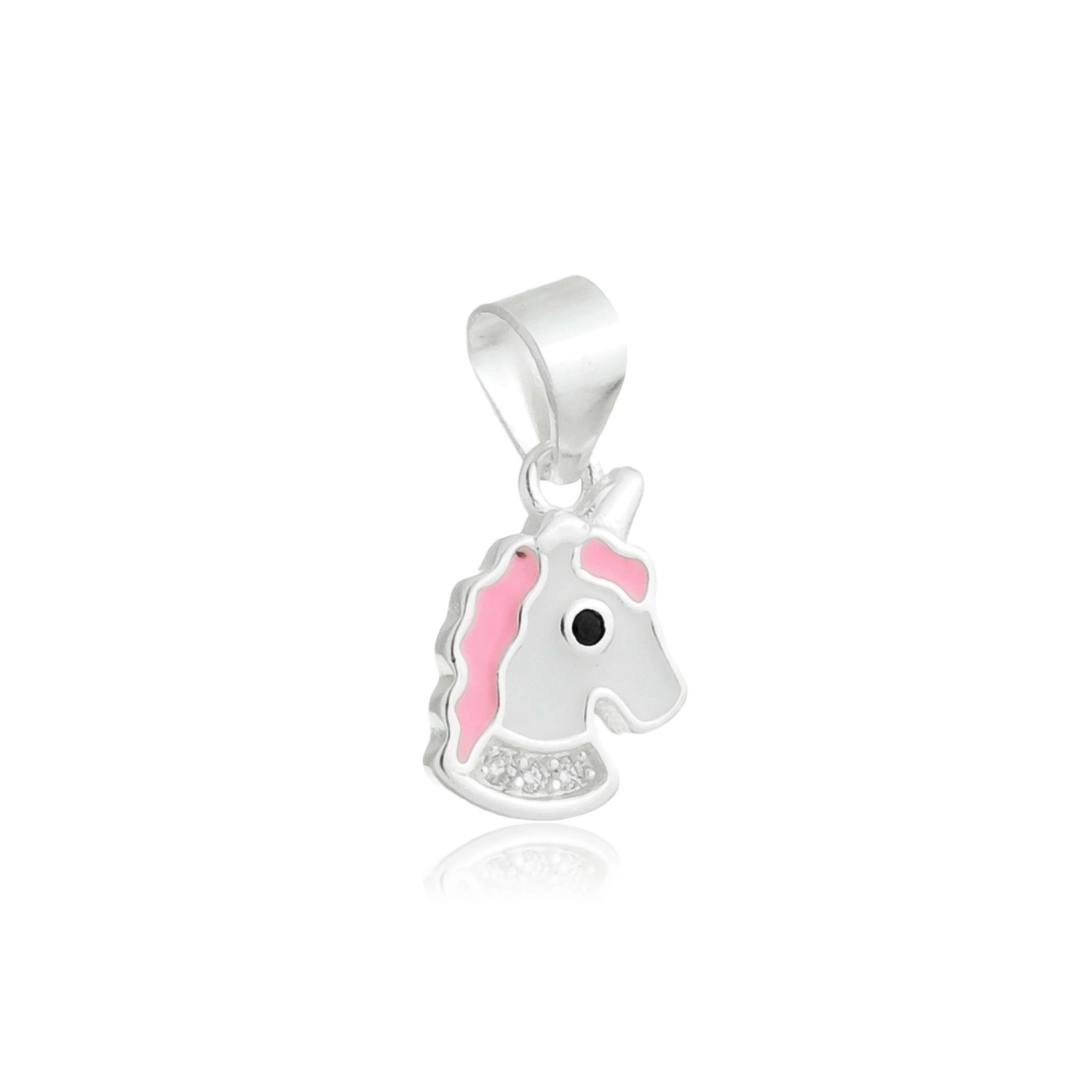 Pingente Prata Unicórnio Rosa 1.2cm Prata 925