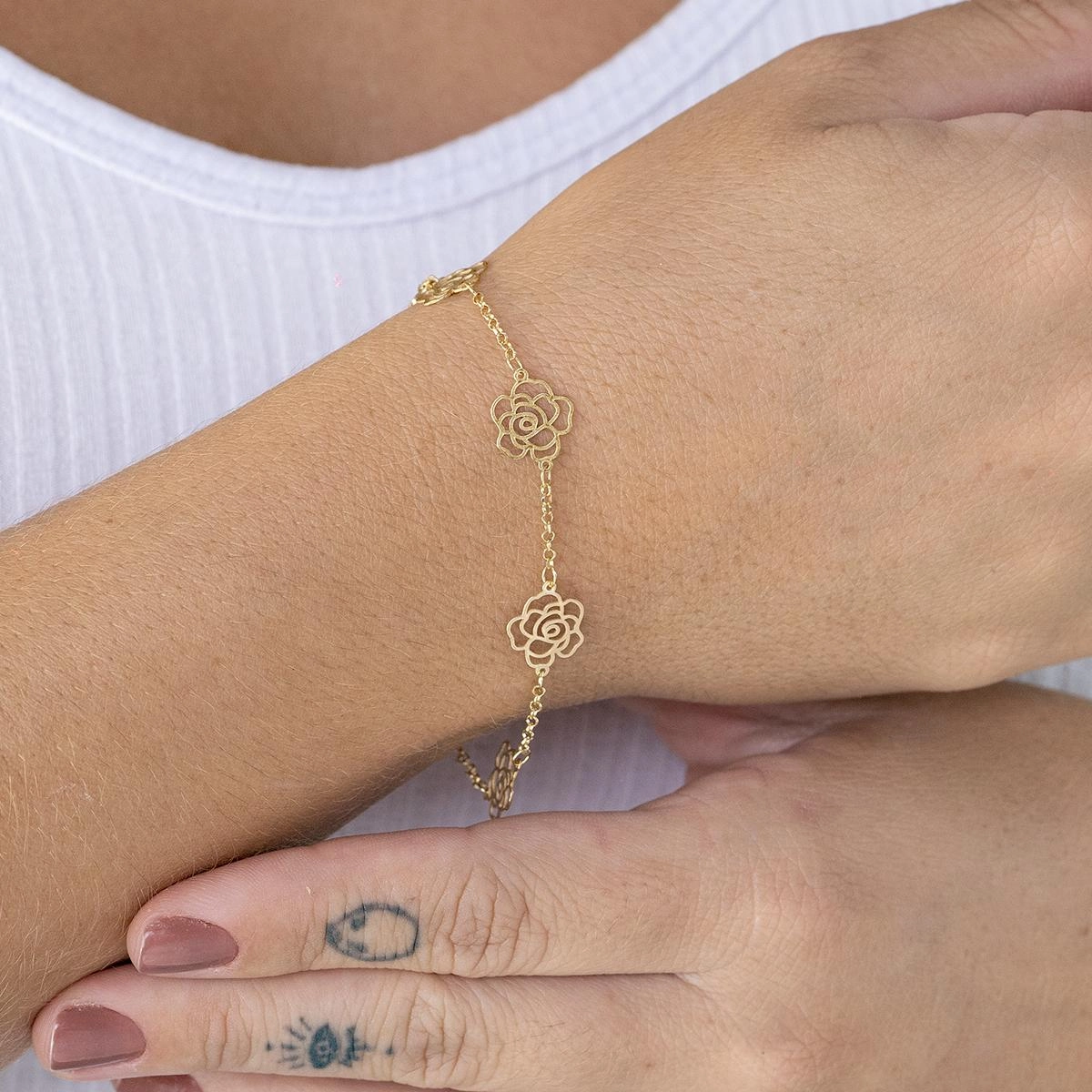 Pulseira Ouro 18k Flores 18cm 2.10 Gramas