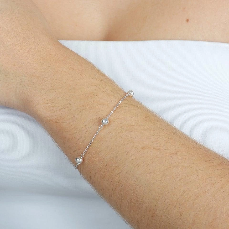 Pulseira Prata Bola Grande 19cm Prata 925