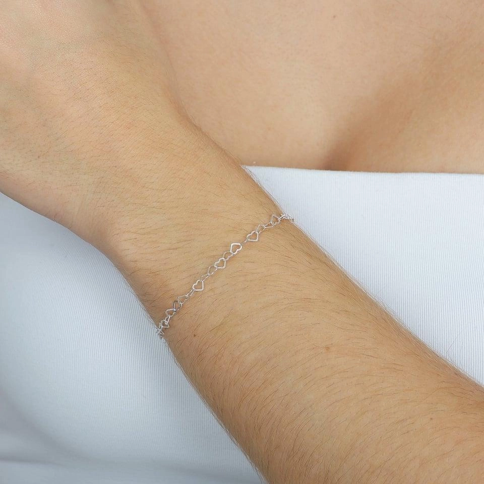 Pulseira Prata Corações 19cm Prata 925